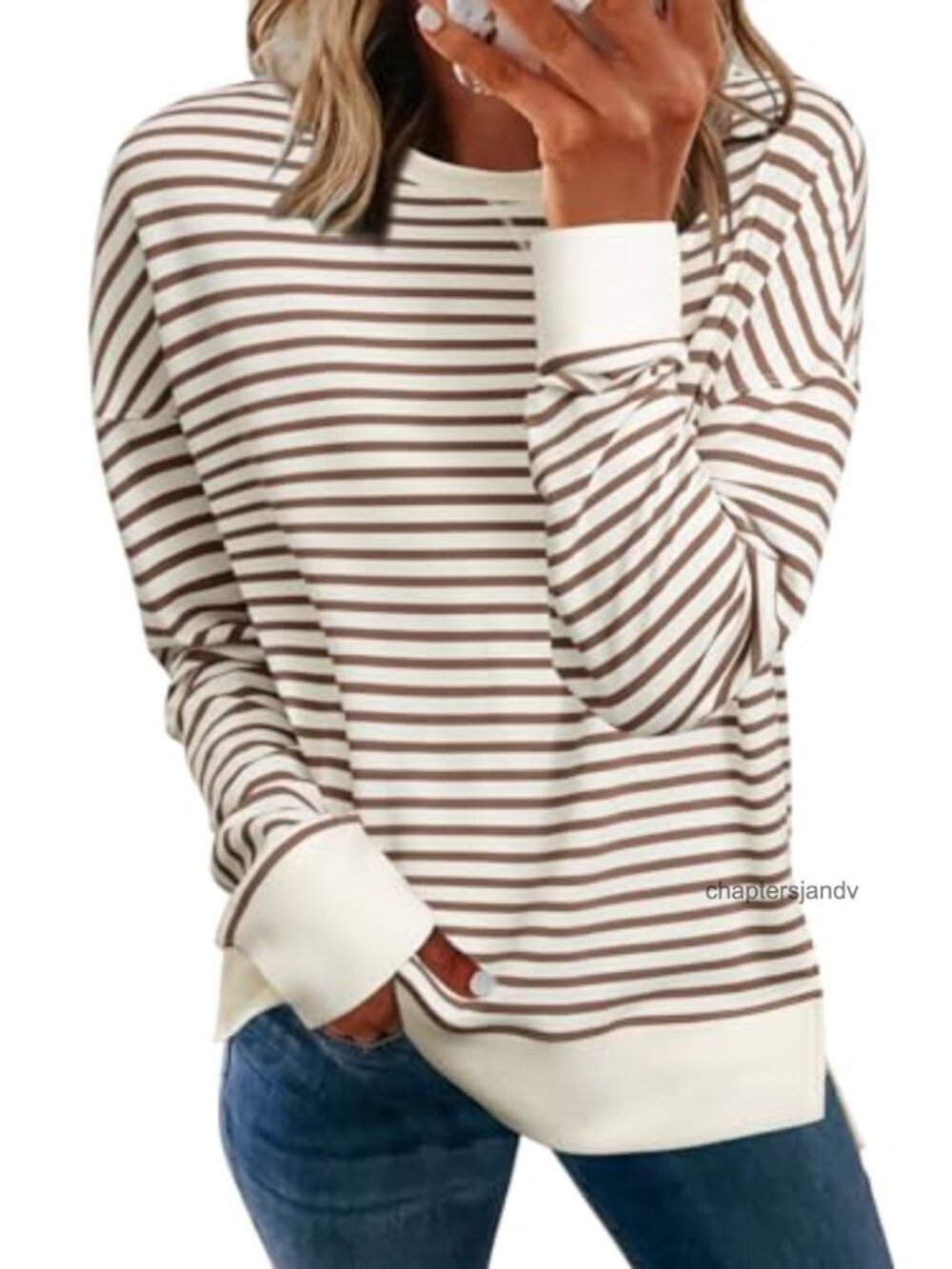 Oversized Striped Crewneck Sweatshirt Long Sleeve Pullover